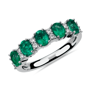 Emerald and Diamond Five-Stone Ring in 14k White Gold