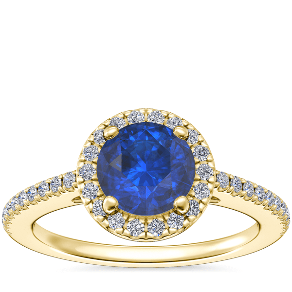 Classic Halo Diamond Engagement Ring with Round Sapphire in 14k Yellow Gold (6mm)