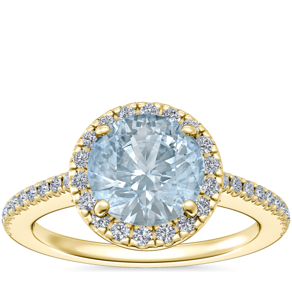 Classic Halo Diamond Engagement Ring with Round Aquamarine in 14k Yellow Gold (8mm)