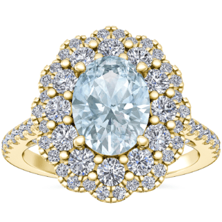 Vintage Diamond Halo Engagement Ring with Oval Aquamarine in 14k Yellow Gold (8x6mm)