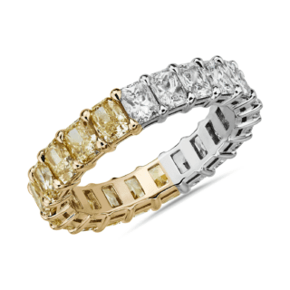 Radiant-Cut Half and Half Yellow Diamond Eternity Ring in 18k Yellow and White Gold (4 3/8 ct. tw.)